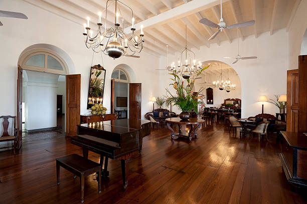 hotel lobby hotel lobby amangalla galle sri lanka old fashioned ceiling fans stock pictures, royalty-free photos & images