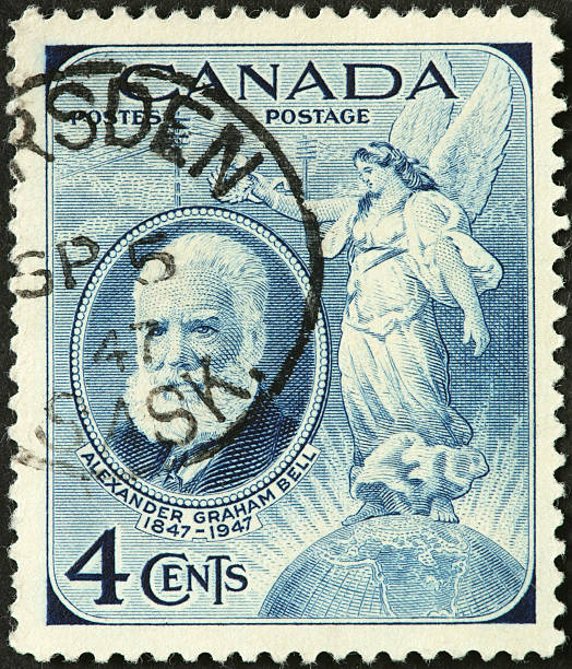 istock angel crowning Alexander Graham Bell on a Canadian postage stamp 183866934