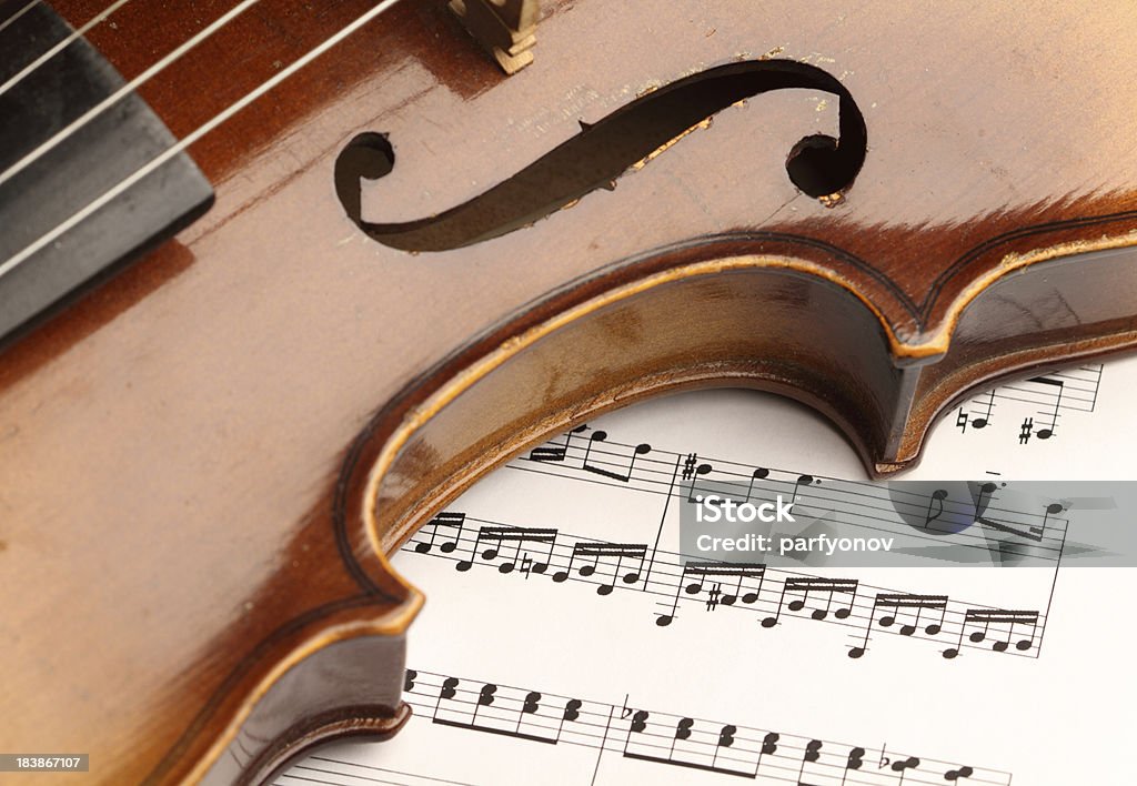 Violin Close-up of the body and strings of an old violin Arts Culture and Entertainment Stock Photo