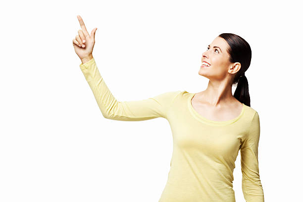 istock Attractive Woman Pointing Up - Isolated 183867798