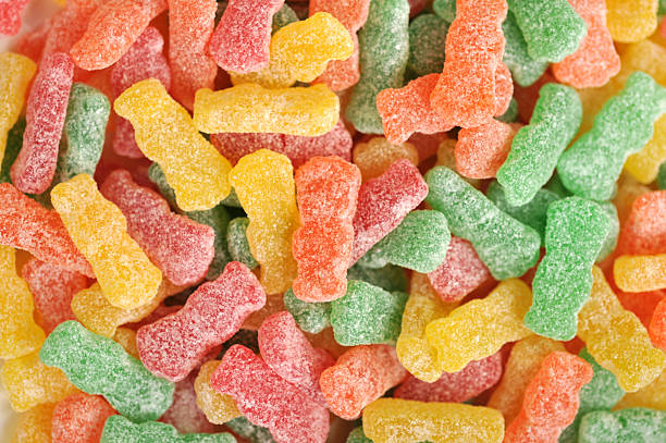 Overhead close-up of colorful sour candy Multicolored sour candy, full frame. For more of my food (CLICK HERE) sour taste photos stock pictures, royalty-free photos & images