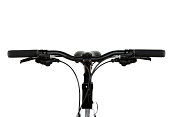 Black bicycle handlebars on white background.