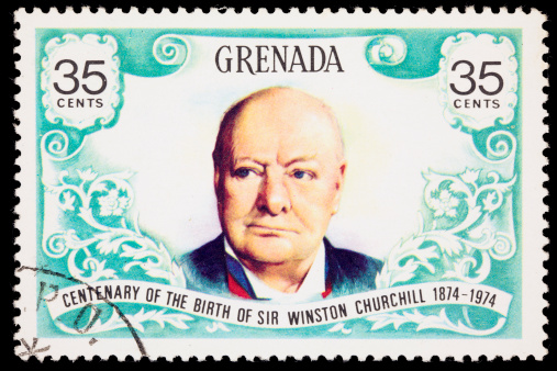 1974 Grenada postage stamp issued to commemorate the 100th anniversary of Winston Churchill's birth in 1874.