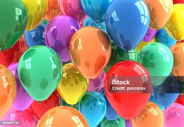 Multicolored Balony - zdjęcia stockowe i więcej obrazów Balon - Balon, Trójwymiarowy, Obraz stworzony cyfrowo