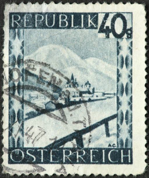 istock Austrian mountain town on an old postage stamp 183869927