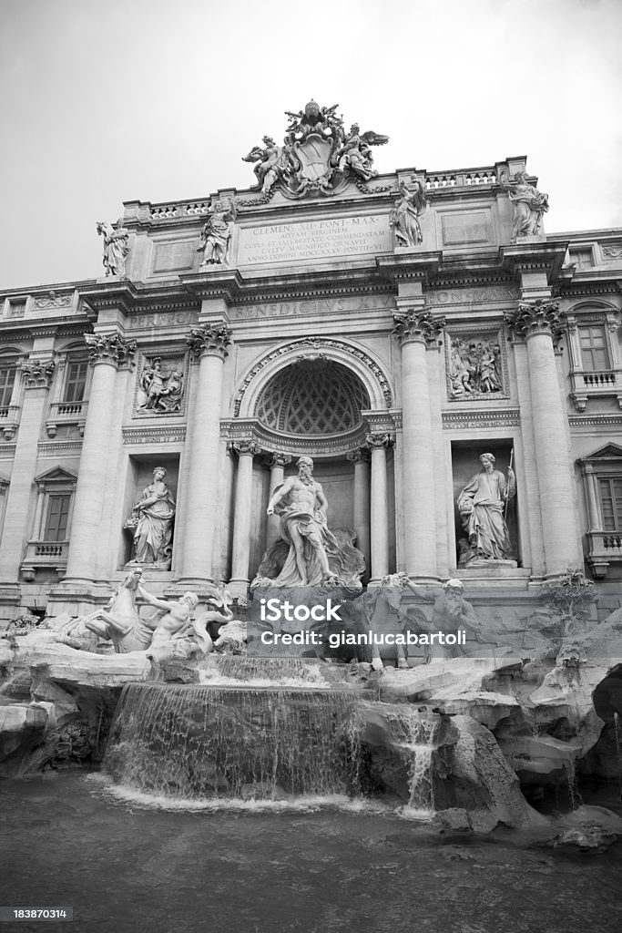 Trevi fountain "One of Rome's most famous fountains, black and white colour, strong vignetting.More like this" Architecture Stock Photo