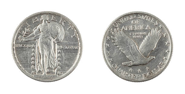 Standing Liberty Quarter Old United States 1919 standing liberty quarter (SLQ) both obverse and reverse. 1910 1919 photos stock pictures, royalty-free photos & images
