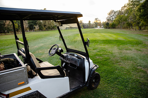 Golf cart on the golf course - Stock Photo