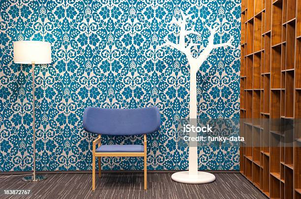 Modern Office Setting Stock Photo - Download Image Now - Ambient Light, Blank, Bookshelf