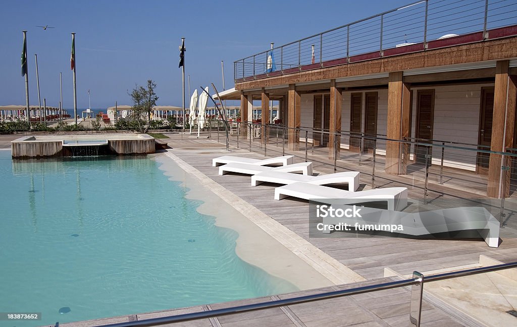 poolside nice summer day by the sea in Versilia Architecture Stock Photo