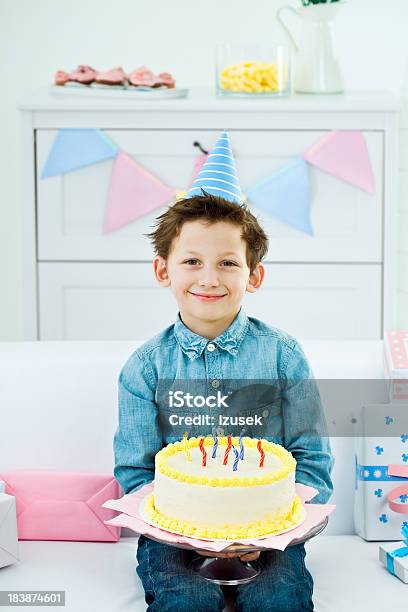 Cute Boy With Birthday Cake Stock Photo - Download Image Now - 6-7 Years, Birthday, Birthday Cake