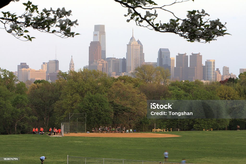 West Fairmont Park - Philadelphia Baseball game at West Fairmont Park. In the background is the skyline of Phiadelphia Philadelphia - Pennsylvania Stock Photo