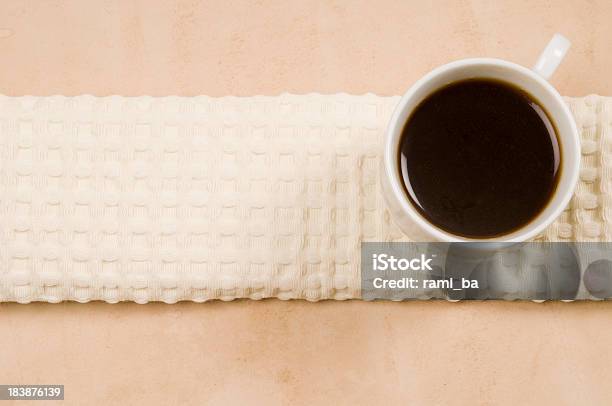 Cup Of Coffee On A Kitchen Towel Stock Photo - Download Image Now - Backdrop - Artificial Scene, Backgrounds, Beige