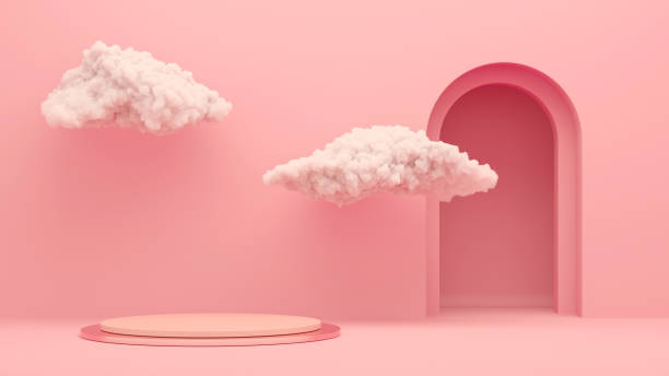 istock Product podium with fluffy clouds. Pedestal mock up 1838771494