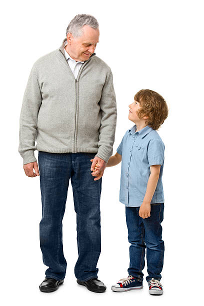 happy grandfather with grandchild  isolated on white