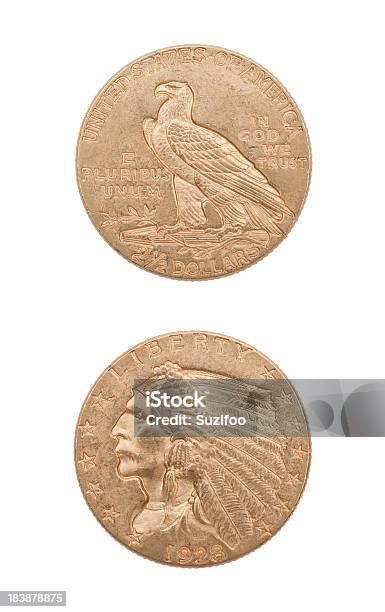 Oro Moneta Dollaro Statunitense 2 5 - Fotografie stock e altre immagini di Composizione verticale - Composizione verticale, Dorato - Colore descrittivo, Fotografia - Immagine