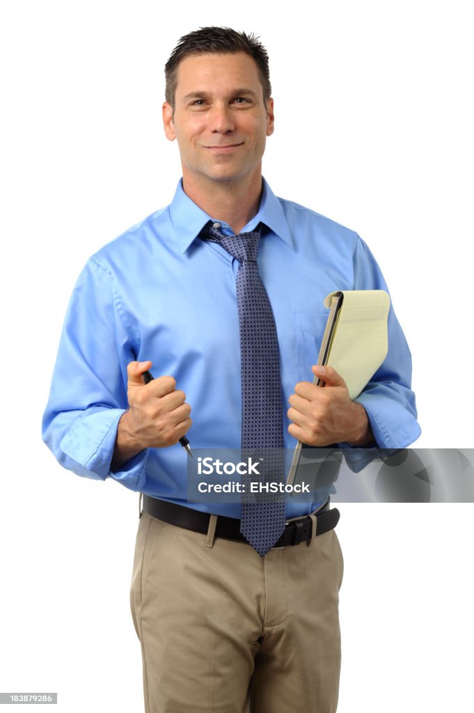 Casual Dress Businessman With Business Pad Isolated on White Background Open Collar Stock Photo