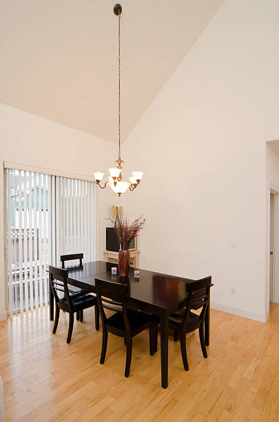 istock Modern dining room with hardwood floors 183879418
