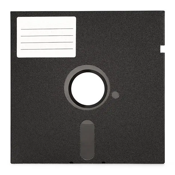 Photo of Illustration of old floppy disk with white label