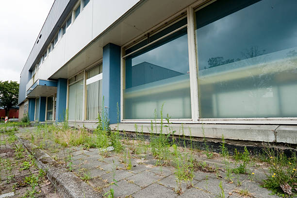 istock Abandoned office building, grown with weed 183879658