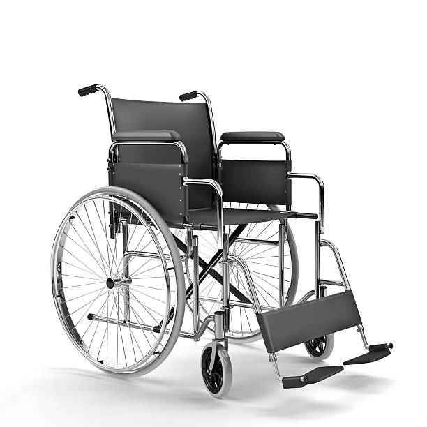 Black Wheelchair on White Background (XXXL) "Wheelchair on white background, with highlights on chrome metal created using an HDRI illumination.Particular type of steel with asintropy reflections. Similar images:" wheelchair stock pictures, royalty-free photos & images