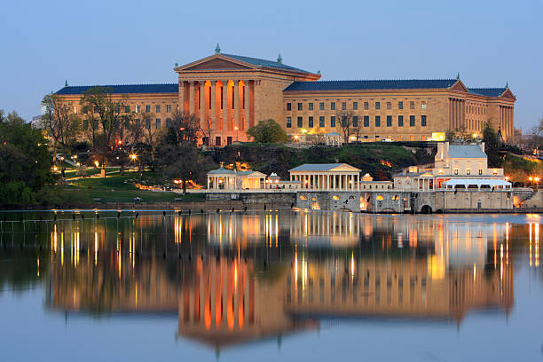 The Philadelphia Museum of Art and water works stock photo