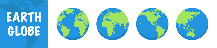 Earth globe set. World map in globe shape. Vector isolated illustration. Earth globes collection. EPS 10.