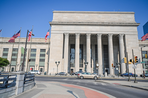 Boston, Massachusetts, USA - July 27, 2022: The Boston City Hall building is the seat of city government of Boston, Massachusetts. It includes the offices of the mayor of Boston and the Boston City Council. The current hall was built in 1968 to assume the functions of the Old City Hall. The City Hall is part of the Government Center complex.