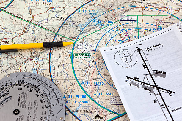 preparazione del pilota - flight planning foto e immagini stock