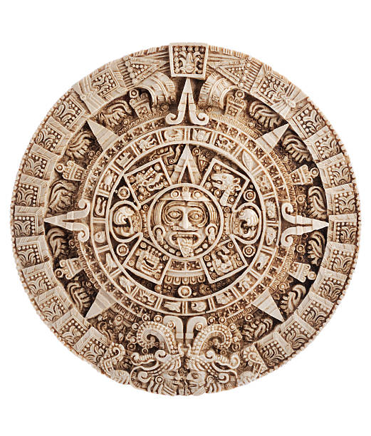 Aztec calendar, Stone of the sun, Mexico, clipping path included Ancient religious symbol in Mexico isolated on white  with clipping path included.Predicting the end of the world in 2012 aztec civilization photos stock pictures, royalty-free photos & images