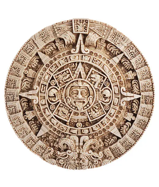 Ancient religious symbol in Mexico isolated on white  with clipping path included.Predicting the end of the world in 2012
