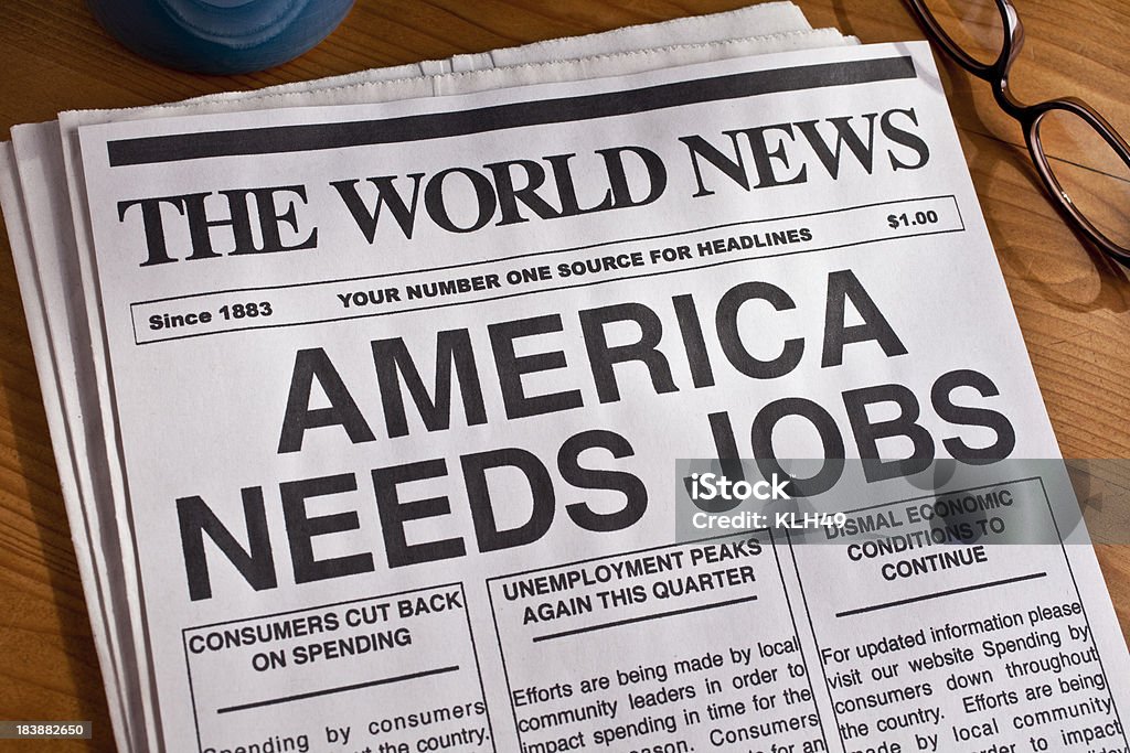 Uma simulação notícia de primeira página dos jornais o desemprego - Royalty-free EUA Foto de stock
