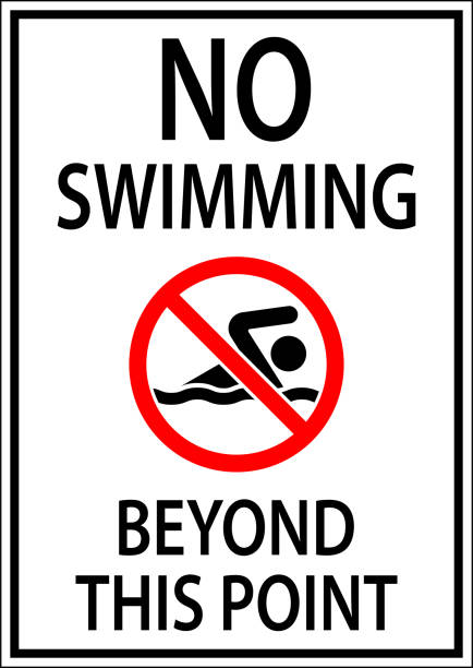 No Swimming Sign No Swimming, Beyond This Point No Swimming Sign No Swimming, Beyond This Point flag warning sign summer backgrounds stock illustrations