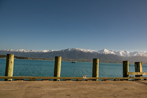 Mountain and ocean nature scenery on the coast at Kaikoura