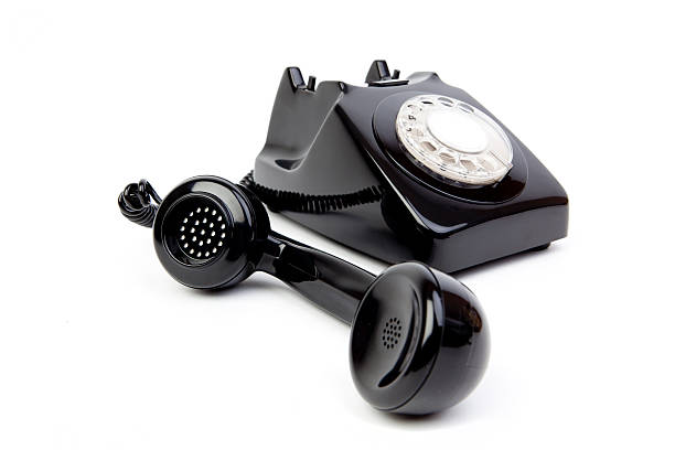 telefono nero - obsolete landline phone old 1970s style foto e immagini stock