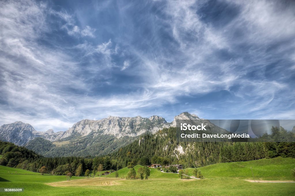 Alpine Landscape Alpine landscape in Bavaria, Germany's southern Alpine region. Agriculture Stock Photo