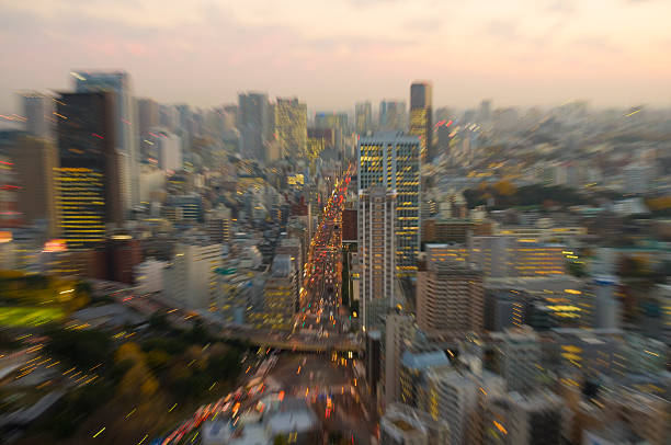 View from the Tokyo tower at sunset stock photo
