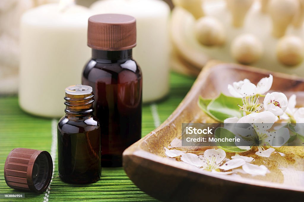 Aromatherapy oil Aromatherapy oil with pear blossom in green - XXXL image Alternative Lifestyle Stock Photo