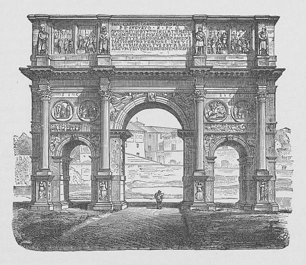 19th century illustration about arc of Constantine, Rome Italy. 19th century illustration about arc of Constantine, Rome Italy. 4th century bc stock illustrations