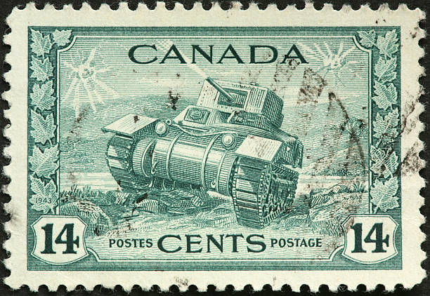 istock old fashioned military tank on a Canadian postage stamp 183887509