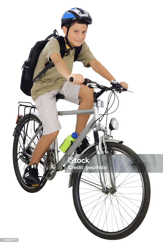 Student Fahrrad zur Schule - Lizenzfrei Freisteller – Neutraler Hintergrund Stock-Foto
