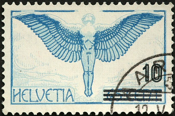 istock winged nude woman on a Swiss postage stamp 183887721