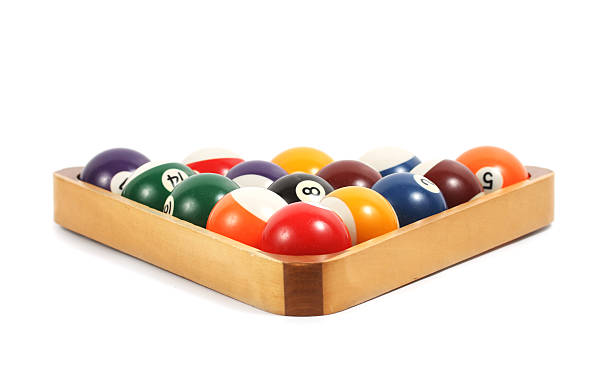 istock Pools Balls in Wooden Triangle Isolated on White 183888119