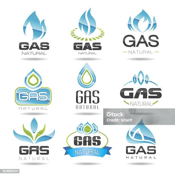 Simboli Di Industria Del Gas - Immagini vettoriali stock e altre immagini di Gas - Gas, Fiamma, Blu