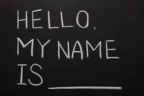 "Self Introduction - Hello, My name is ... written on a blackboard."