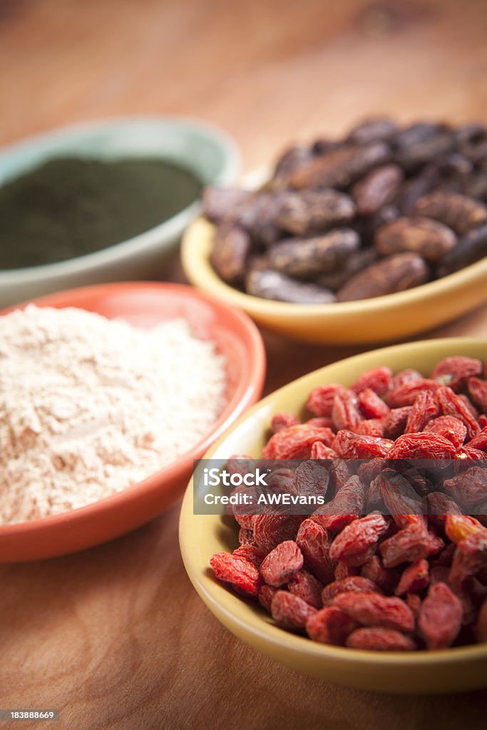 Superfoods;: Goji, Maca, Cocao, la spiruline - Photo de Beauté libre de droits