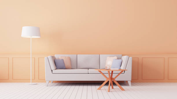 istock peach color Orange color living room interior 2024 - 3D rendering 1838886801