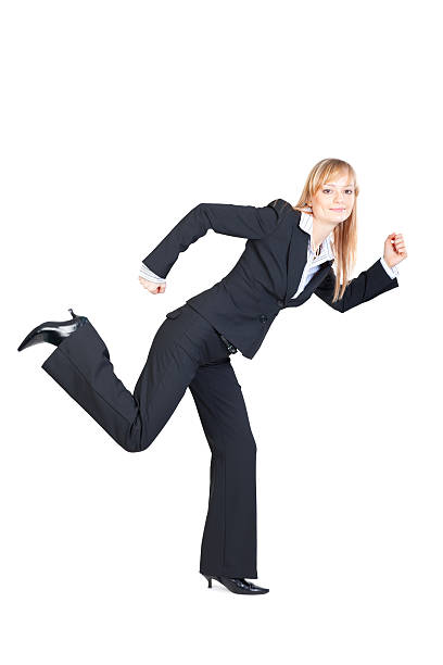 istock Funny business woman running 183889026