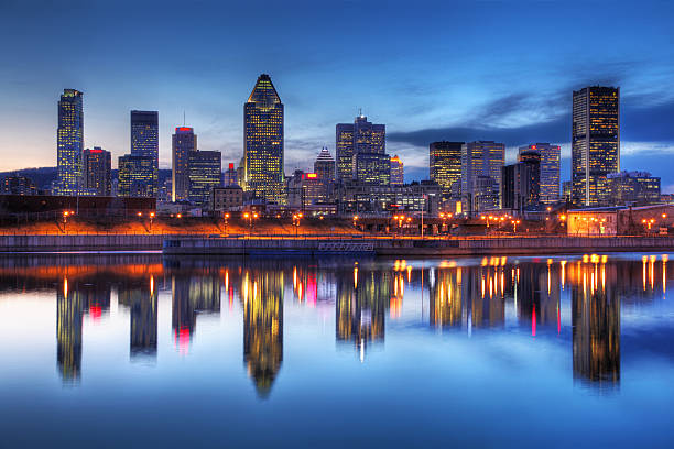 Montreal Cityscape Reflection at Sunset  montreal stock pictures, royalty-free photos & images