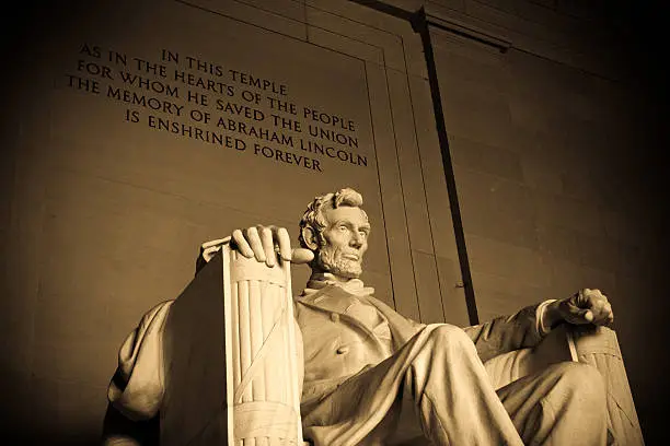 Statue of Abraham Lincoln inside the Lincoln Memorial in Washington DC